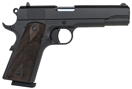 [723551441305] Tisas 10100516 1911 A1 Stakeout Full Size Frame 45 ACP 8+1 5" Stainless Button-Rifled Barrel, Nickel Serrated Stainless Steel Slide, Nickel Steel Frame w/Beavertail, Turkish Walnut Grip