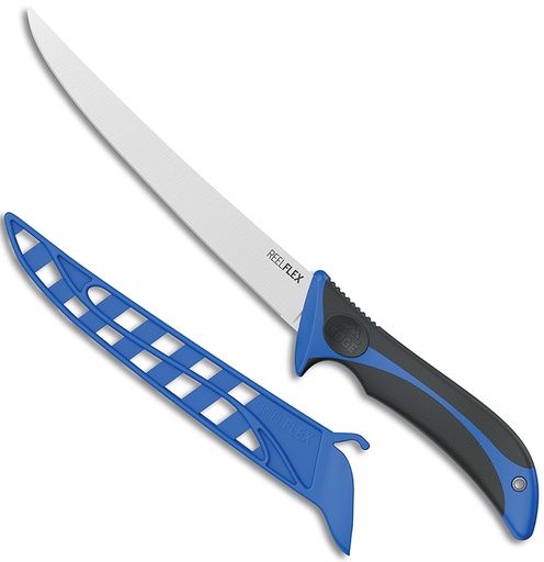 [743404502441] Outdoor Edge RF75C ReelFlex  7.50" Fixed Fillet Plain Satin 4116 SS Blade, Blue/Black TPR Handle