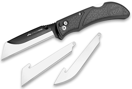 [743404202143] Outdoor Edge RW3060C RazorWork  3" Folding Drop Point/Utility Plain/Gut Hook Black Satin 420J2 SS Blade, Gray Nonslip Gray Grivory w/TPR Inserts Handle