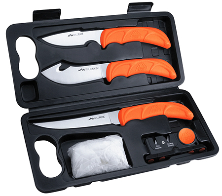 [743404201610] Outdoor Edge WL6 WildLite Game Processor Kit Fixed Boning/Caper/Skinner Plain 420J2 SS Blades, Blaze Orange Textured TPR Handles, 5 Pieces Includes Carry Case