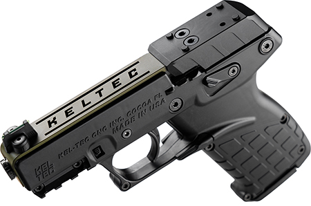 [640832010060] Kel-Tec P17BBLKORGRNS P17  Sports South Exclusive 22 LR 16+1 3.80" Black Steel Barrel, OD Green Optic Ready/Serrated Slide, Black Polymer Frame w/Picatinny Rail, Textured Grip