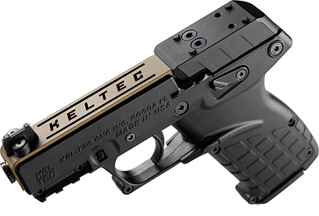 [640832010077] Kel-Tec P17BBLKORTANS P17  Sports South Exclusive 22 LR 16+1 3.80" Black Steel Barrel, Tan Optic Ready/Serrated Slide, Black Polymer Frame w/Picatinny Rail, Textured Grip