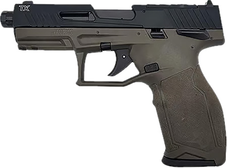 [725327941965] Taurus 1-2TX22P141O TX22 T.O.R.O Gen 2 Full Size Frame 22 LR 16+1/22+1 4.10" Threaded Barrel, Optic Ready/Serrated Slide, OD Green Polymer Frame w/Picatinny Rail