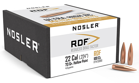[054041530668] Nosler 53066 RDF Match 22Cal 70gr Hollow Point Boat Tail 100/Box