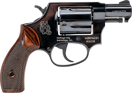 [727962709870] Heritage Mfg HR38B2W Roscoe  Small Frame 38 Special +P 5rd 2" Black Polished Alloy Steel Barrel  &  Cylinder, Black Polished Carbon Steel Frame, Wood Grip, Transfer Bar Safety