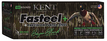 [656308007120] Kent Cartridge CC123FSP363X5 Fasteel + Precision Steel Sports South Exclusive Bayou Blend 12Gauge 3" 1 1/4oz 3x5Shot 100Per Box/2 Case *Case Only