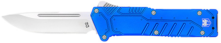 [099654038941] CobraTec Knives BLUSFDNS Special Forces  3.25" OTF Drop Point Plain Satin D2 Steel Blade, 4.75" Blue Textured Anodized Aluminum Handle