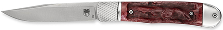 [099654043884] CobraTec Knives CTTHRRED Trapper Hidden Release 3.12" Flip Open Drop Point Plain Satin D2 Steel Blade, 4.25" Red Textured Bone Handle