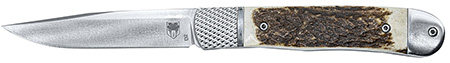 [099654045031] CobraTec Knives CTTHRSTG Trapper Hidden Release 3.12" Flip Open Drop Point Plain Satin D2 Steel Blade, 4.25" Stag Scales Handle