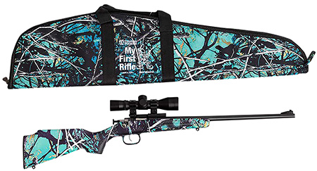 [611613121725] Crickett KSA2172BSC My First Rifle Package 22 S/L/LR Single Shot 16.10" Blued Steel Barrel  &  Receiver, Muddy Girl Serenity Synthetic Fixed Stock, 4x32 Scope