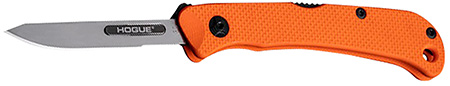 [743108358344] Hogue 35834 Expel  2.50" Folding Scalpel Plain Satin High Carbon Steel Blade, Blaze Orange Textured G10 Scales/SS Handle