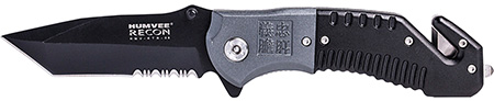 [810112980417] Humvee Adventure Gear HMVKTR08 Humvee Recon Folding Plain/Serrated Black Stainless Steel Blade, Black/GrayHandle