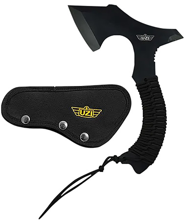 [024718511238] Uzi Accessories UZKAXE5 Throwing Axe  7" Plain Stainless Steel Blade, Black Paracord Wrapped Stainless Steel Handle 12.20" OAL