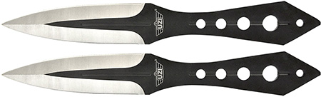 [024718510910] Uzi Accessories UZKTRWTZP Throwing Knives  Two Fixed Plain Black/Silver Stainless Steel Blade, Black Stainless Steel Handle, Includes Nylon Holster