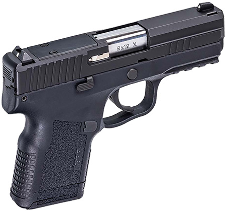[602686180399] Kahr Arms KX9094RD10 X9  9mm Luger 10+1 3.54" Stainless Steel Barrel, Blackened Optic Ready/Serrated Stainless Steel Slide, Black Polymer Frame w/Picatinny Rail