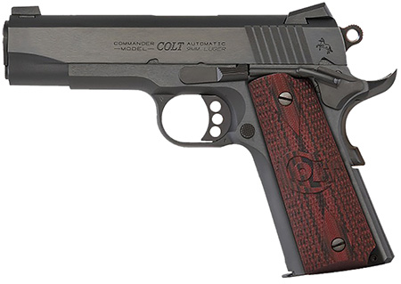[098289113276] Colt Mfg O4943XE Commander Combat 38 Super 9+1 4.25" Stainless Steel Barrel, Blued Serrated Carbon Steel Slide, Blued Steel Frame, Black Cherry G10 Grip