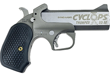 [855959007590] Bond Arms BACY Cyclops Big Bore 50 AE 1 Shot 4.25" Black/SS Stainless Steel Barrel Black Rough  &  Tumble Stainless Steel Frame Black Extended B6 Resin Grips Right Hand