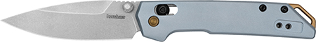 [087171066738] Kershaw 2051 Iridium  EDC Mini 3" Folding Spear Point Plain Stonewashed D2 Steel Blade, Ice Blue Aluminum Handle