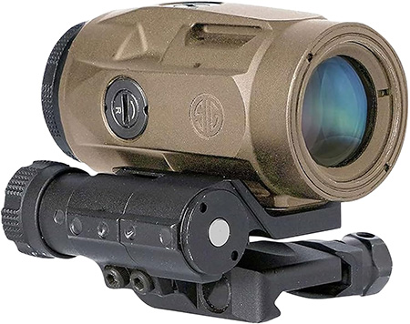 [798681653546] Sig Sauer Electro-Optics SOJ3M011 Juliet3-Micro Magnifier Flat Dark Earth 3x 22 mm 90 Degree Push Button Flip-to-side Mount