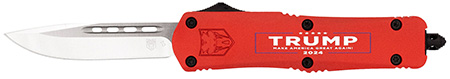 [099654045987] CobraTec Knives MTRP24REDDNS FS-3 Trump 2024 Medium OTF Drop Point Plain Satin D2 Steel Blade, 4.50" Red w/Trump, Make America Great Again Aluminum Cerakoted Handle
