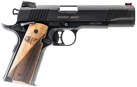 [643477866047] Gforce Arms GF199BW Chronicle 1911 9mm Luger 9+1 5" Stainless Steel Barrel, Black Serrated Steel Slide, Black Cerakote Aluminum Frame, Turkish Walnut Grip
