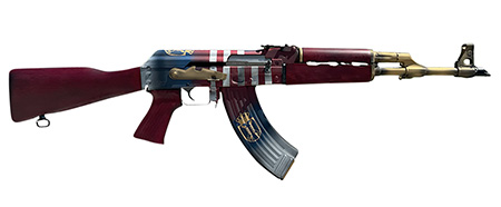 [685757098984] Zastava Arms Usa ZR7762AMS ZPAP M70 Limited Edition 7.62x39mm 30+1 16.30" 24K Gold Plated Barrel, Red/White/Blue 1.5mm Bulged Trunnion Receiver, Serbian Red Wood Furniture