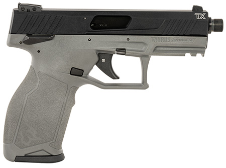 [725327932536] Taurus 1-TX22141G10 TX22  Full Size Frame 22 LR 10+1 4.10" Matte Black Threaded Barrel, Matte Black Serrated Slide, Gray Polymer Frame w/Picatinny Rail, Textured Grip