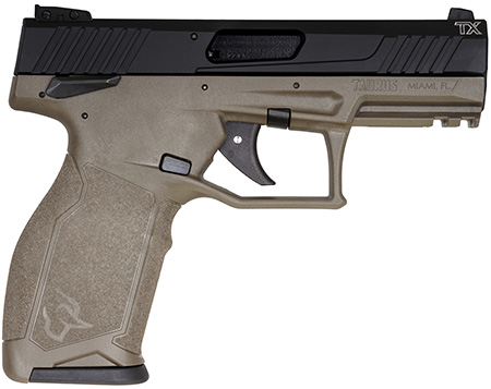 [725327932352] Taurus 1-TX22141O TX22  Full Size Frame 22 LR 16+1 4.10" Matte Black Threaded Barrel, Matte Black Serrated Slide, OD Green Polymer Frame w/Picatinny Rail, Textured Grip
