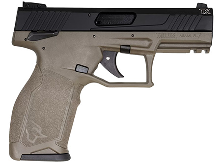 [725327932543] Taurus 1-TX22141O10 TX22  Full Size Frame 22 LR 10+1 4.10" Matte Black Threaded Barrel, Matte Black Serrated Slide, OD Green Polymer Frame w/Picatinny Rail, Textured Grip