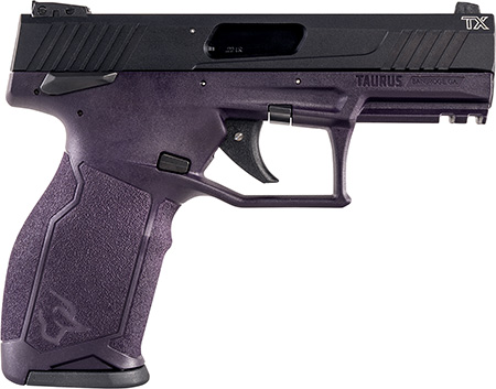 [725327932383] Taurus 1-TX22141P TX22  Full Size Frame 22 LR 16+1 4.10" Matte Black Alloy Steel Barrel, Matte Black Alloy Steel Serrated Slide, Purple Wine Polymer Frame w/Picatinny Rail, Textured Grip