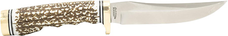 [661120075899] Uncle Henry 1100087 Next Gen Golden Spike 5" Fixed Plain Satin Polished Stainless Steel Blade, Brown Brass Accents Staglon Handle