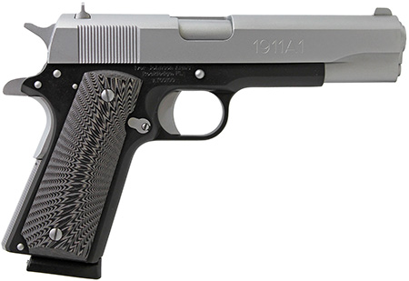 [796167791515] Iver Johnson Arms 1911A1TT 1911 A1  Full Size Frame 45 ACP 8+1 5" Stainless Steel Barrel, Silver Cerakote Serrated Stainless Steel Slide, Black Steel Frame w/Beavertail, Black/Gray G10 Grip