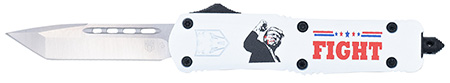 [753389272284] CobraTec Knives MTRP24FTTNS FS-3 Trump 2024 OTF Tanto Plain D2 Steel Blade White Trump Fight 2024 Aluminum Cerakoted Handle
