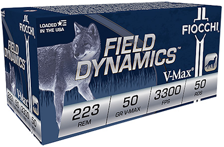 [762344713687] Fiocchi 223HVA20 Field Dynamics  223Rem 50gr V-Max 20 Per Box/10 Case