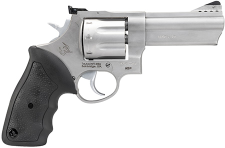 [725327320142] Taurus 2-608049 608  Large 357 Mag/38 Special +P 8 Shot 4" Matte Stainless Steel Ported Barrel, Cylinder  &  Frame, Black Finger Grooved Rubber Grip, Transfer Bar Safety, Exposed Hammer