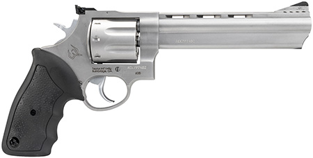 [725327320166] Taurus 2-608069 608  Large 357 Mag/38 Special +P 8 Shot 6.50" Matte Stainless Steel Ported Barrel, Cylinder  &  Frame, Black Finger Grooved Rubber Grip, Transfer Bar Safety, Exposed Hammer