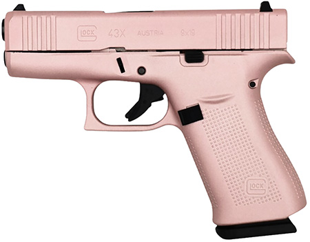 [810100237325] Glock PX4350204RGPCT G43X  Slim Sub-Compact Frame 9mm Luger 10+1 3.41" Black GMB Barrel, Rose Gold Cerakote Steel Serrated Slide  &  Polymer Frame w/Beavertail, Textured Polymer Grip, Ambidextrous