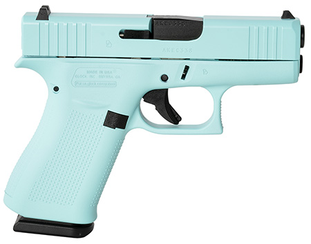 [810100237875] Glock UX4350204REB G43X  Sub-Compact Frame 9mm Luger 10+1 3.41" Black GMB Barrel, Robins Egg Blue Cerakote Serrated Steel Slide, Robin Egg Blue Cerakote Polymer Frame w/Beavertail, Ambidextrous
