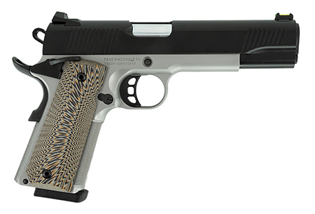 [723551445464] Tisas 10100803 1911 D10 FO Full Size Frame 10mm Auto 8+1 5" Hard Chrome Plated Steel Barrel, Black Cerakote Steel Serrated Slide, Stainless Steel Frame w/Beavertail, Black/Tan G10 Grip