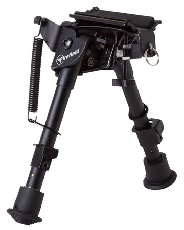 [810119018403] Firefield FF34023 Compact  Bipod 6-9" Black Aluminum Swivel Stud Attachment or Picatinny Rail (Adapter Included)