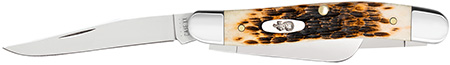 [021205000428] Case 00042 Stockman  Medium 2.57"/1.88"/1.71" Folding Clip Point/Sheepsfoot/Spey Plain Mirror Polished Tru-Sharp SS Blade Peach Seed Jigged Amber Bone Handle