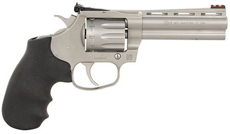 [098289001511] Colt Mfg KCOBRA22-SM4RFO King Cobra Target 22 LR 10 Shot 4.25" Matte Stainless Steel Vent Rib Barrel, Matte Stainless Stainless Steel Frame  &  Cylinder, Black Hogue Overmolded Grip, Exposed Hammer
