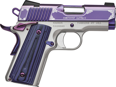 [669278323633] Kimber Mfg, Inc 3200363 Ultra II  45 ACP 7+1 3" Stainless Match Grade Barrel, Engraved Purple Amethyst PVD Serrated Stainless Steel Slide, Satin Silver Aluminum Frame w/Beavertail, G10 Grip