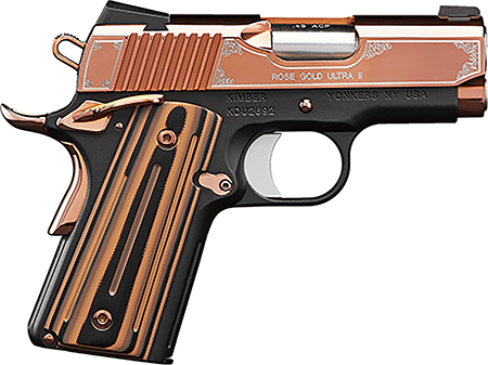 [669278323725] Kimber Mfg, Inc 3200372 Ultra II  9mm Luger 8+1 3" Stainless Match Grade Barrel, Engraved Rose Gold PVD Serrated Stainless Steel Slide, Kimpro II Black Aluminum Frame w/Beavertail, G10 Grip