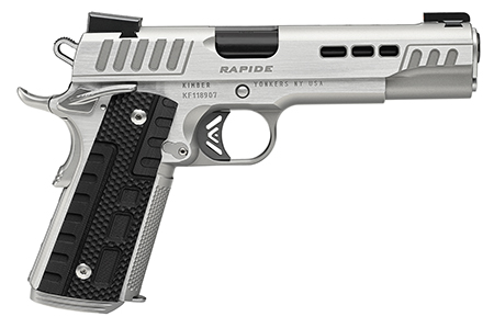 [669278304274] Kimber Mfg.,inc 3000427 Rapide Frost 45 ACP 8+1 5" Black DLC Stainless Steel Barrel, Kimpro II Silver Lightening Cut/Serrated Stainless Steel Slide  &  Frame w/Beavertail, Black G10 Grip