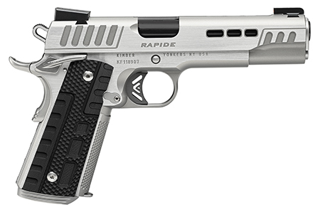 [669278304298] Kimber Mfg.,inc 3000429 Rapide Frost 10mm Auto 8+1 5" Black DLC Stainless Steel Barrel, Kimpro II Silver Lightening Cut/Serrated Stainless Steel Slide  &  Frame w/Beavertail, Black G10 Grip