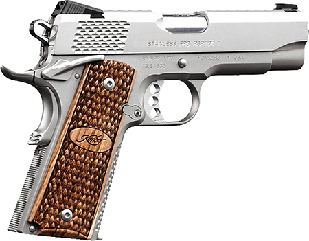 [669278321950] Kimber Mfg.,inc 3200195 Stainless Pro Raptor II 45ACP 8+1 4" Stainless Steel Slide Satin Silver Zebrawood w/ Scale Pattern and Kimber Logo Grip