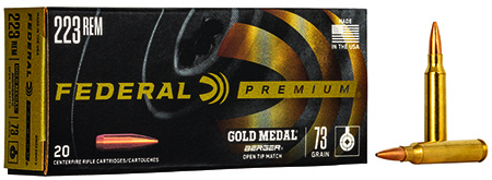 [604544624014] Federal GM223BH73 Premium Gold Medal 223Rem 73gr Berger Open Tip Match 20 Per Box/10 Case