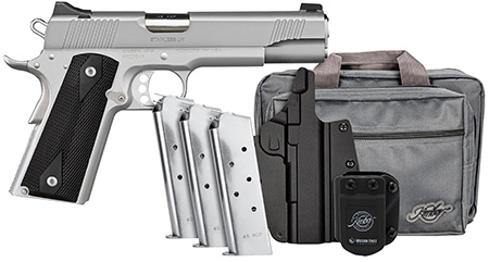 [669278378268] Kimber Mfg, Inc 3700826 Stainless LW Club Bundle Full Size Frame 45 ACP 7+1 5" Stainless Match Grade Barrel, Serrated Stainless Steel Slide, Stainless Aluminum Frame w/Beavertail, Black Textured Grip