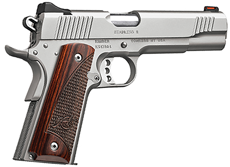 [669278323855] Kimber Mfg, Inc 3200385 Stainless II  10mm 8+1 5" Satin Silver Front Serrations Stainless Steel Slide Rosewood with Kimber logo Grip